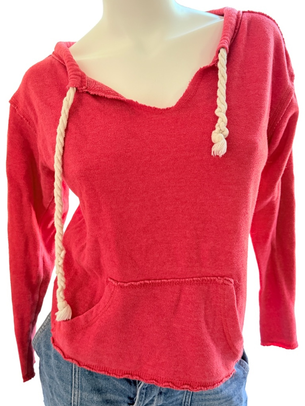 Ocean drive Sweater small kangaroo pocket Rope Drawstring fisherman coastal boxy